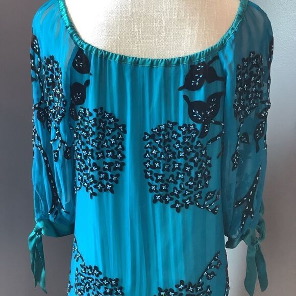 Hale Bob  Beaded Silk Dress 👗💙❤️ - Picture 5 of 8